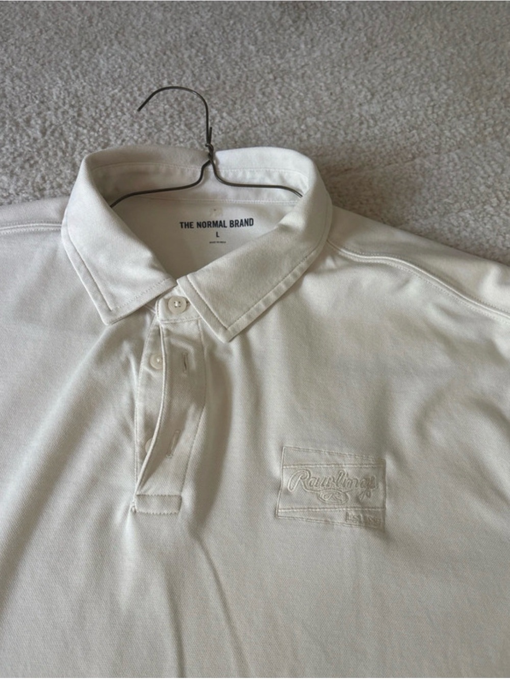 Rawlings x The Normal Brand Cream 3-Button Men's Polo Shirt - Picture 2 of 2